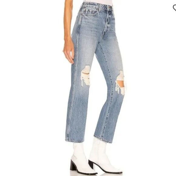 KHAITE Light Blue Distressed High Rise Jeans - Picture 2 of 13